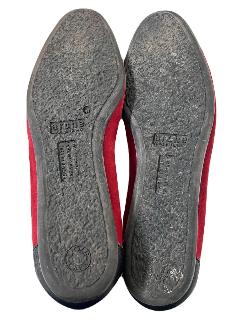 Arche Red, Grey and Black Colorblock Suede ‘Lambaa Ballerina’ Flats, Size 41